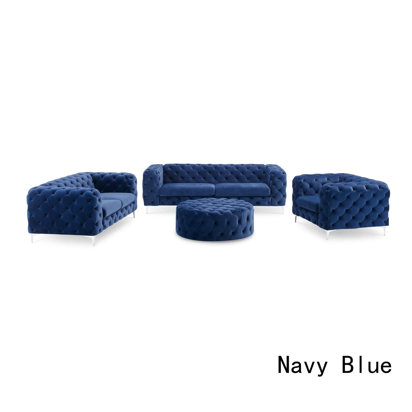 The Rocky Chesterfield Sofas Sets in Luxury Navy Blue Velvet