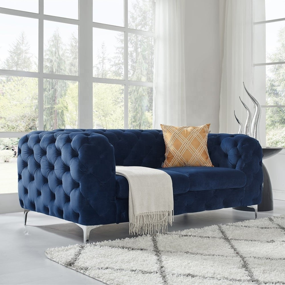 The Rocky Chesterfield Sofas Sets in Luxury Navy Blue Velvet