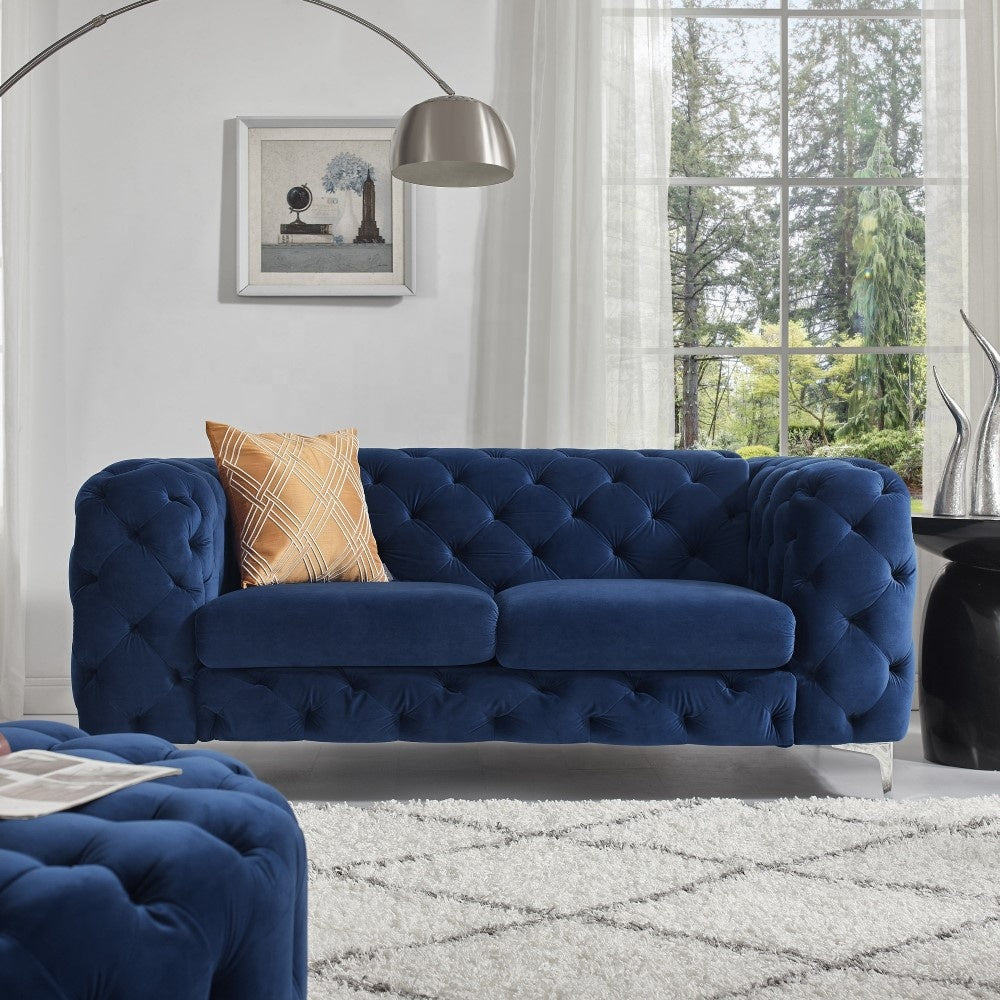 The Rocky Chesterfield Sofas Sets in Luxury Navy Blue Velvet