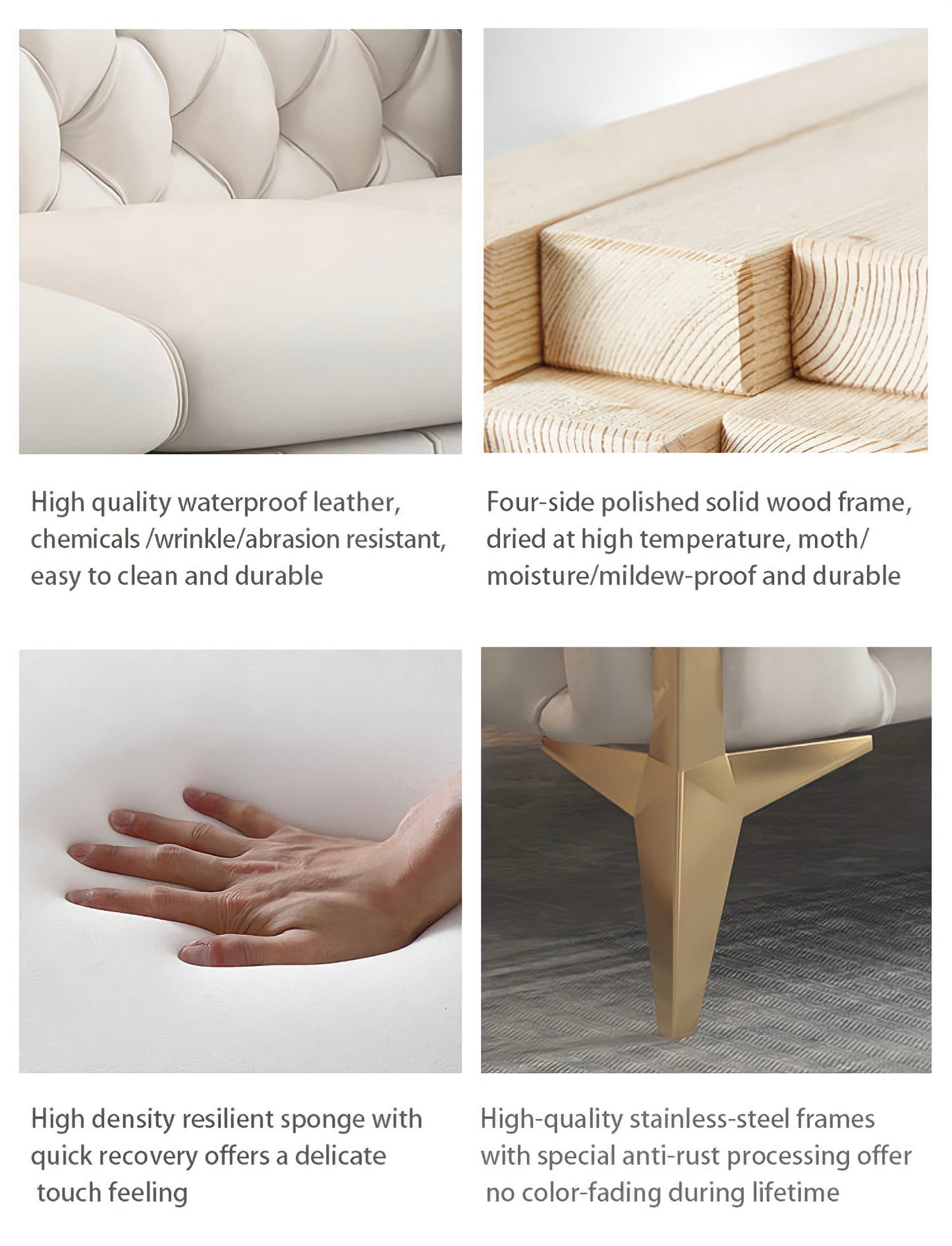 The Rocky Chesterfield Sofas Sets in Luxury Light Cream Leather