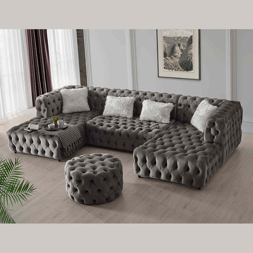 The U-Shaped Rocky Chesterfield Grey Corner Sofa