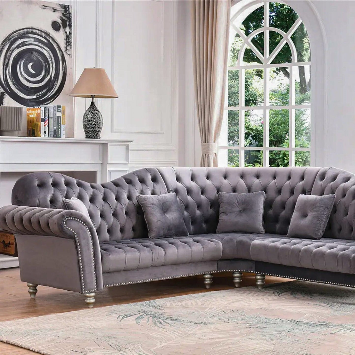 The Elegance Chesterfield Corner Sofas in Luxury Dark Grey Velvet