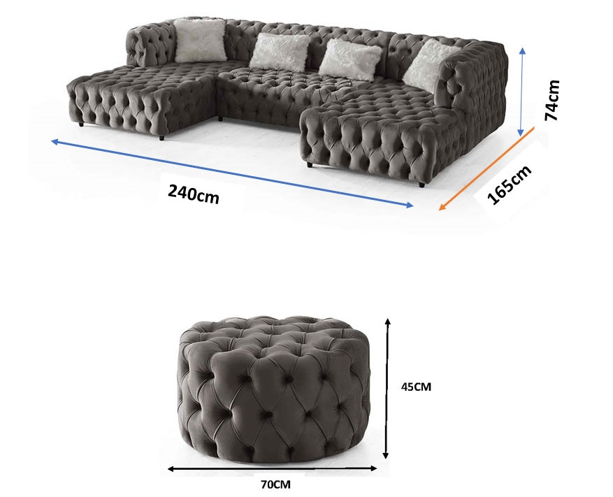 The U-Shaped Rocky Chesterfield Grey Corner Sofa