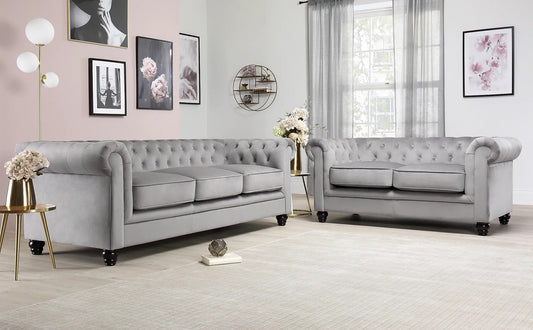 The Chesterfield Sofas Sets in Luxury Grey Velvet