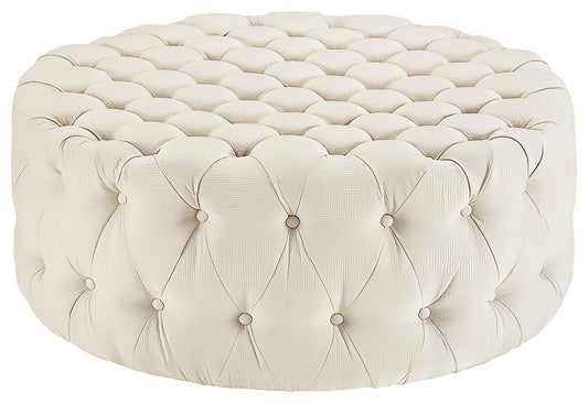 Cream Velvet Chesterfield Footstool [Rounded]