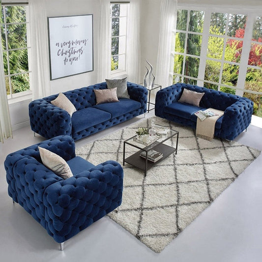 The Rocky Chesterfield Sofas Sets in Luxury Navy Blue Velvet