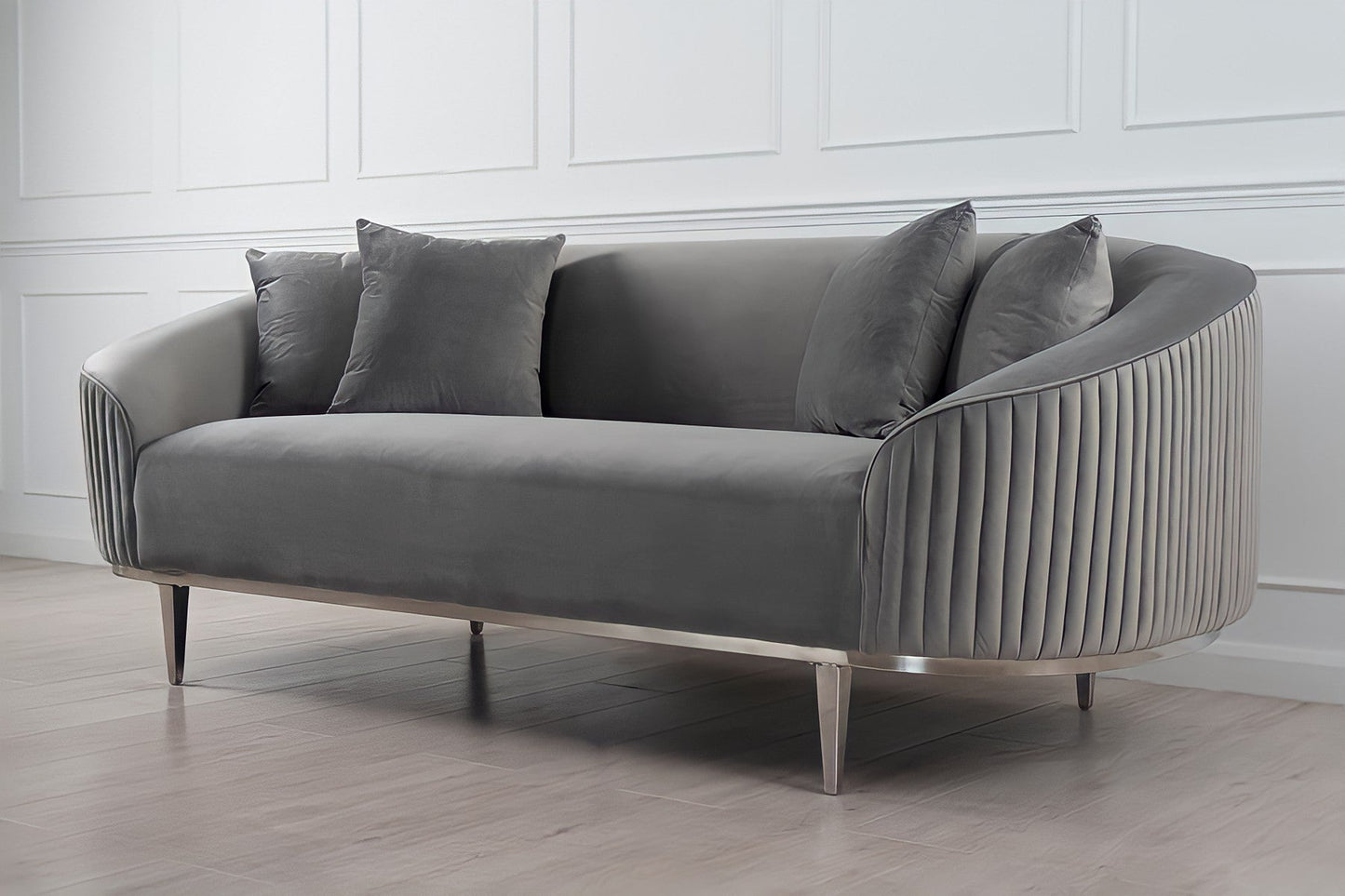 Lisbon Grey Velvet Luxury Modern Sofa [ 3 Seater ]