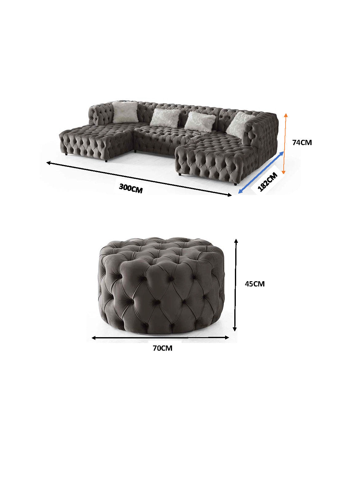 The U-Shaped Rocky Chesterfield Grey Corner Sofa