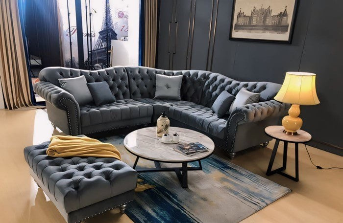 The Elegance Chesterfield Corner Sofas in Luxury Dark Grey Velvet