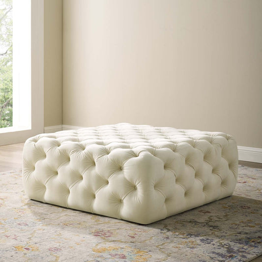 Cream Velvet Chesterfield Footstool [Squared]