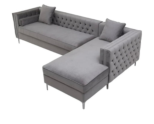 The New Cubic Chesterfield in Luxury Grey Velvet Corner Settee Suite Sofa