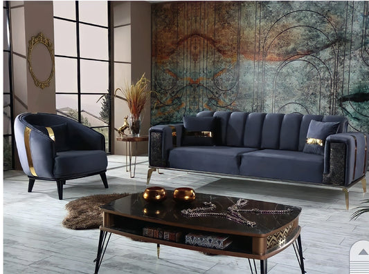 The Lyon Sofa sets in Luxury Cream/Navy Blue or Grey Velvets