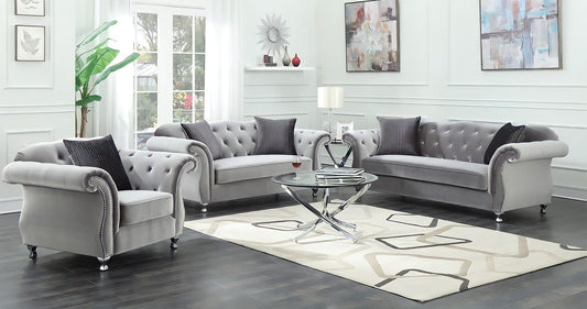 The New Chesterfield Sofas Sets in Luxury Grey Velvet